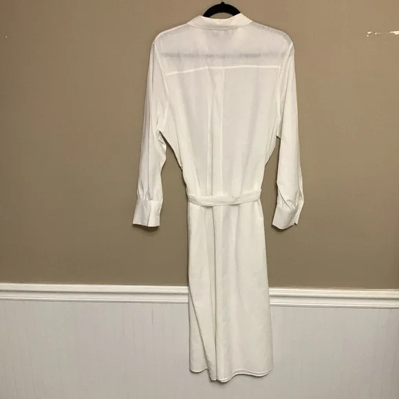 M&S Women Linen Rich Belted Collection Elegant White Shirt Dress Size 18 Quiet - Picture 2 of 16